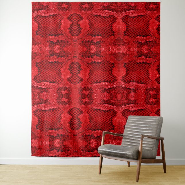 Exotic snake skin animal print pattern modern red tapestry (In Situ)