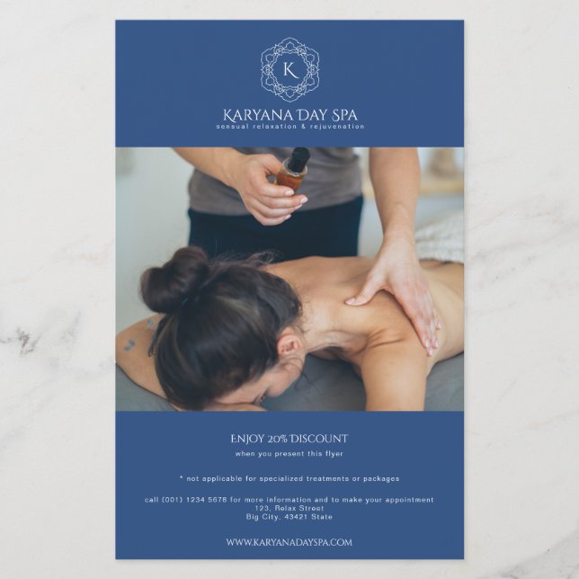 Exotic Spa Deep Cyan Ocean Blue Wellness Elegant Flyer (Front)