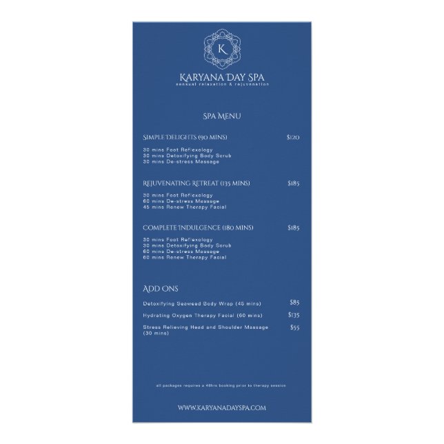 Exotic Spa Deep Cyan Wellness Massage Professional Rack Card (Front)