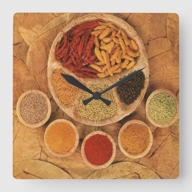 Exotic spices square wall clock (Front)