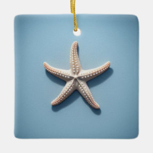 Exotic Starfish with Blue Background Ceramic Ornament