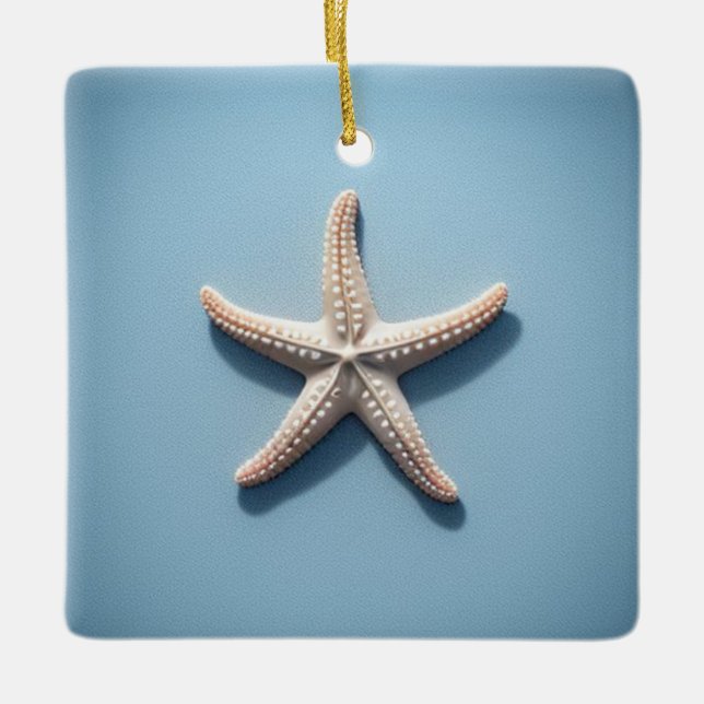 Exotic Starfish with Blue Background Ceramic Ornament (Front)