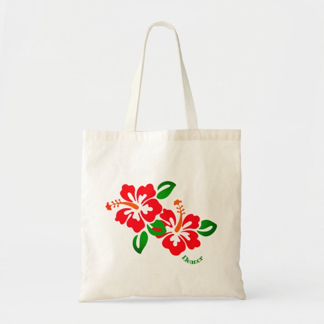 Exotic, Stylized Hibiscus Flowers & leaves Tote Bag (Front)