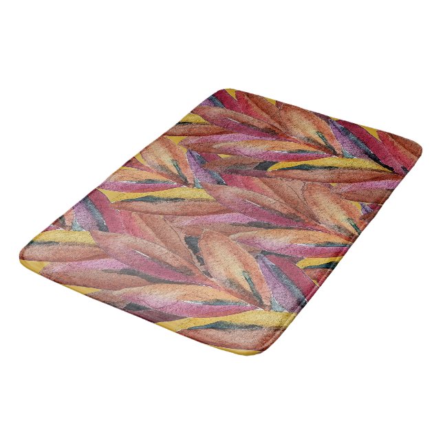 Exotic Summer Floral Feathers Watercolor Art Bath Mat (Angled)