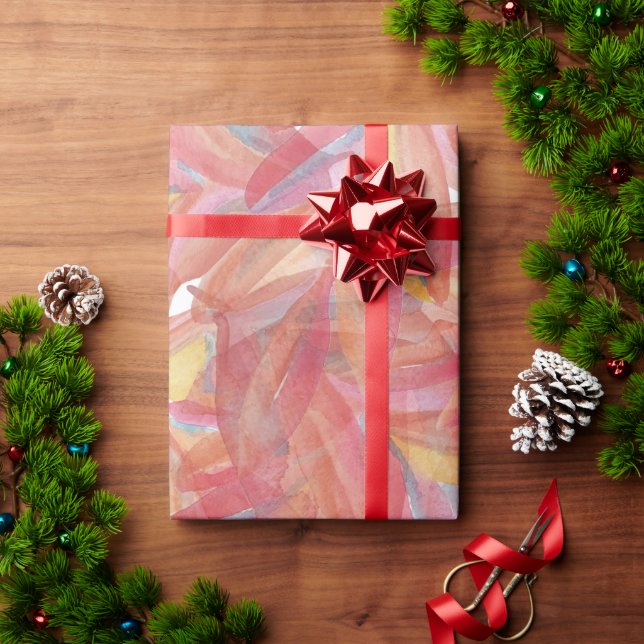 Exotic Summer Floral Feathers Watercolor Art Wrapping Paper (Holiday Gift)