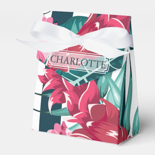 Exotic Summer Floral monogram striped Favor Box (Front Side)