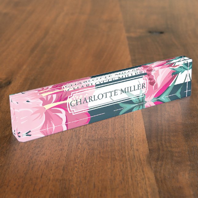 Exotic Summer Floral Monogram striped Nameplate (Side)