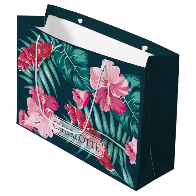 Exotic Summer Floral Personalized Large Gift Bag (Front Angled)