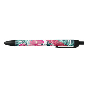 Exotic Summer Floral striped Black Ink Pen