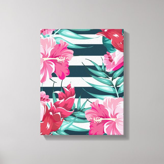 Exotic Summer Floral striped Canvas Print (Front)