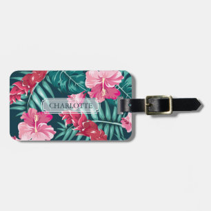 Exotic Summer Flowers Monogram Luggage Tag