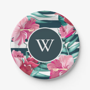 Exotic Summer personalized Floral striped Paper Plate