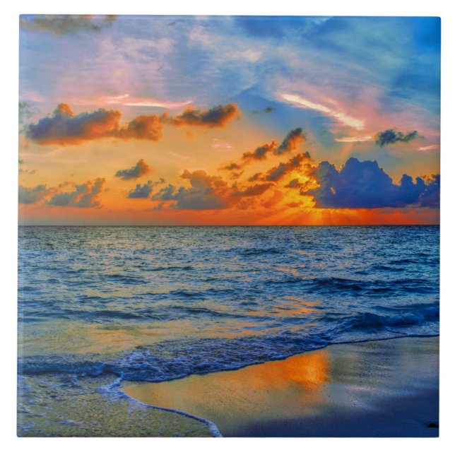 Exotic Sunset Beach Sea Tile (Front)