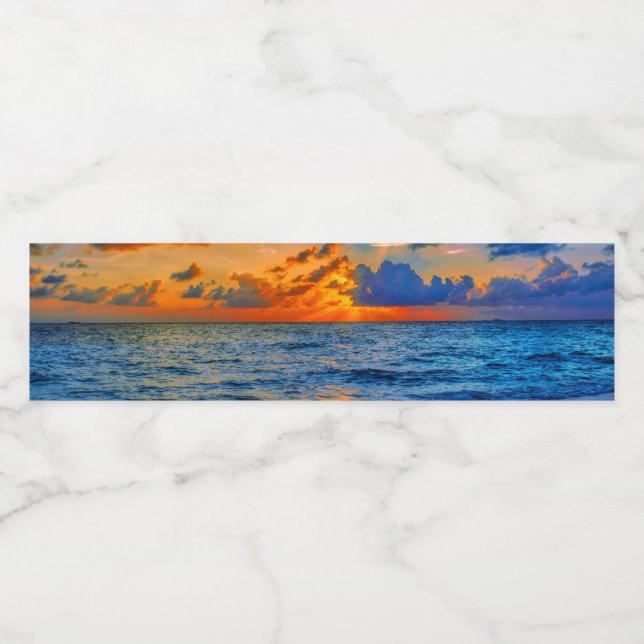 Exotic Sunset Beach Sea Water Bottle Label (Single Label)