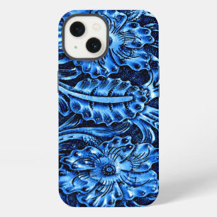 Exotic Tooled Leather Look blue iPhone 13 Case