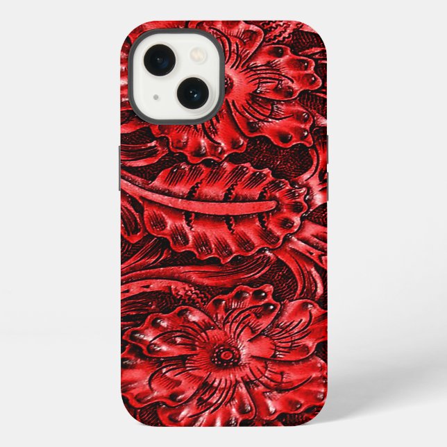 Exotic Tooled Leather Look | red iPhone Case (Back)