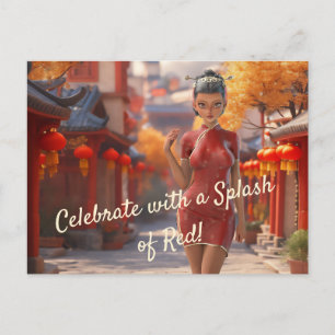 Exotic Toon Girl Celebrating Chinese New Year Postcard