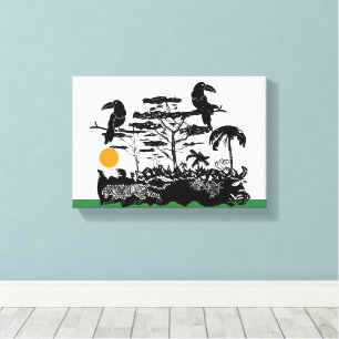 Exotic Toucan and Jungle Scene Canvas Print