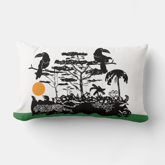 Exotic Toucan and Jungle Scene Lumbar Pillow (Front)