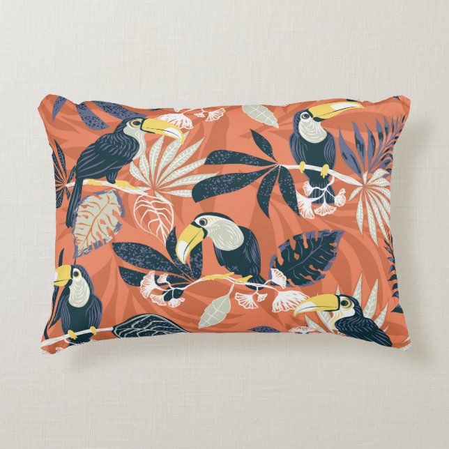 Exotic Toucan Jungle Scene Accent Pillow (Front)