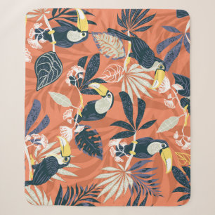 Exotic Toucan Jungle Scene Sherpa Blanket