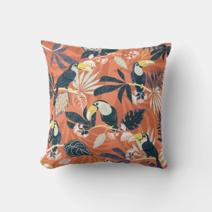 Exotic Toucan Jungle Scene Throw Pillow