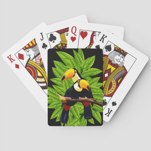 Exotic Toucans on Black Playing Cards (Back)