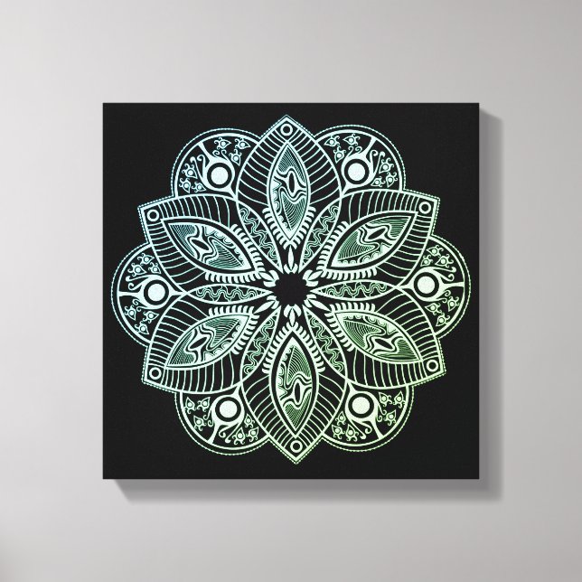 Exotic Tribal Green Gradient Mandala Canvas Print (Front)