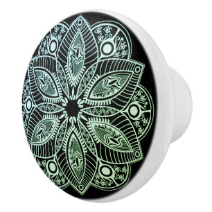 Exotic Tribal Green Gradient Mandala Ceramic Knob
