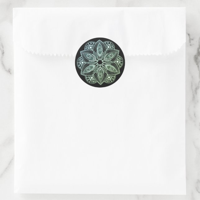 Exotic Tribal Green Gradient Mandala Classic Round Sticker (Bag)