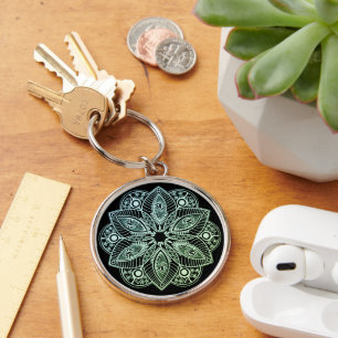 Exotic Tribal Green Gradient Mandala Keychain