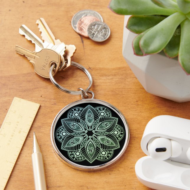 Exotic Tribal Green Gradient Mandala Keychain (Desk)