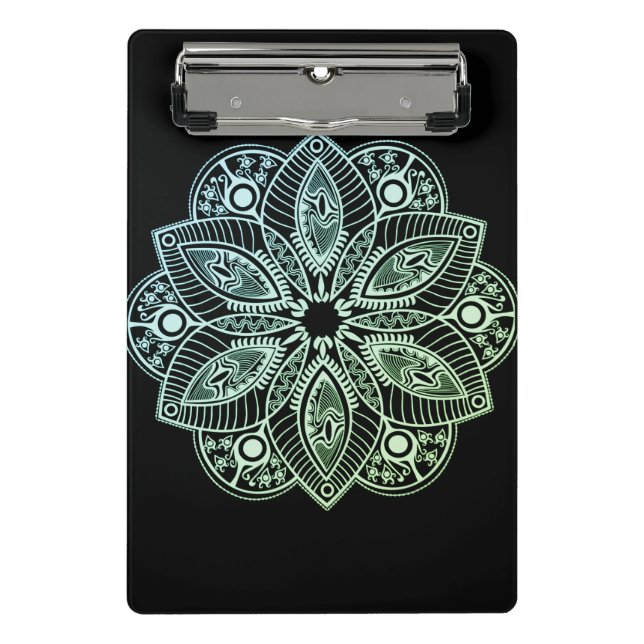 Exotic Tribal Green Gradient Mandala Mini Clipboard (Front)