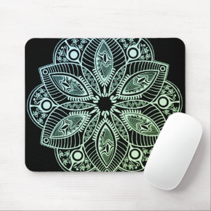 Exotic Tribal Green Gradient Mandala Mouse Pad