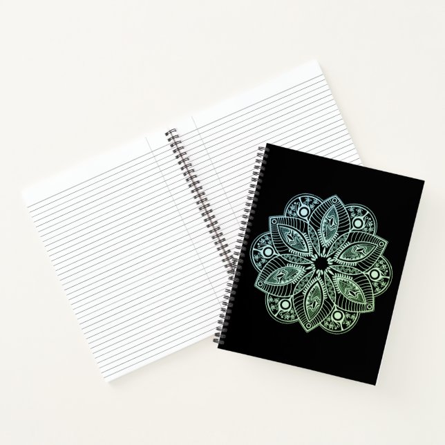 Exotic Tribal Green Gradient Mandala Notebook (Inside)