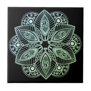 Exotic Tribal Green Gradient Mandala Tile