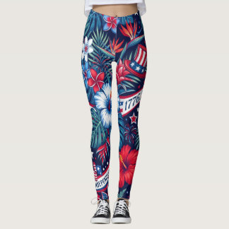 Exotic Tropical 4th of July Americana Leggings