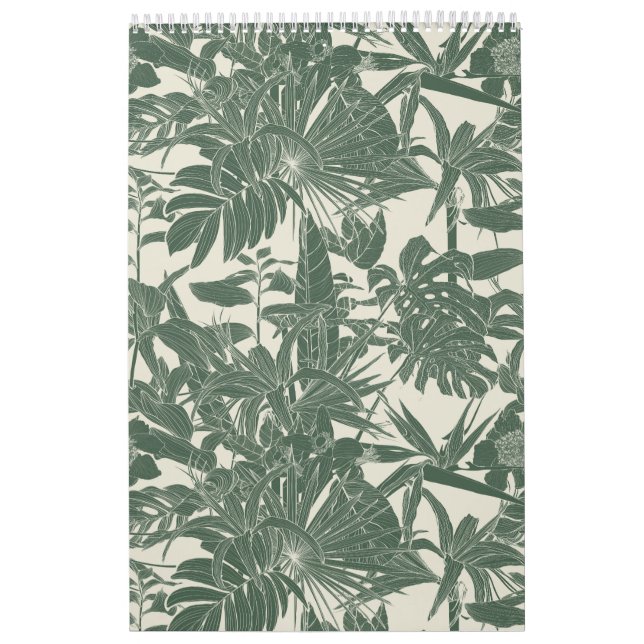 Exotic tropical and garden line illustration. calendar (Cover)