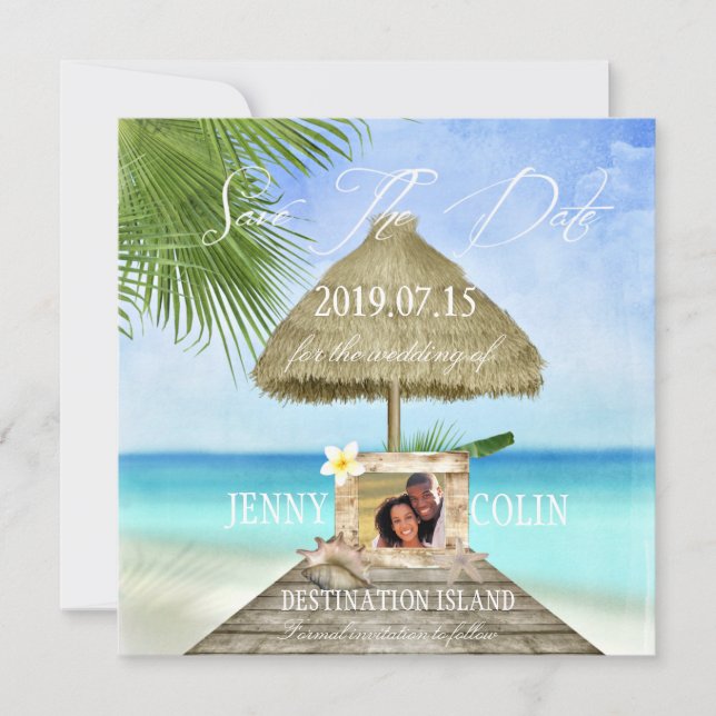 Exotic Tropical Beach Custom Photo Save The Date (Front)