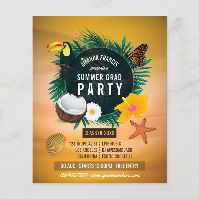 Exotic Tropical Beach Graduation Party Invitation Flyer (Front)
