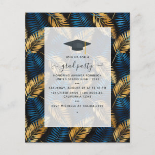 Exotic Tropical Blue and Gold Graduation Party Flyer