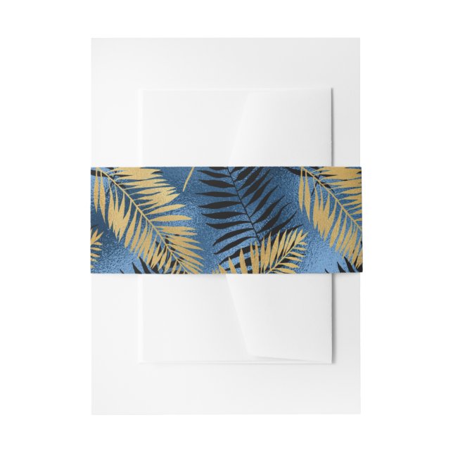 Exotic Tropical Blue and Gold Invitation Belly Band (Front Example)