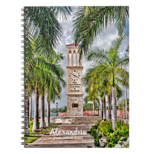 Exotic Tropical Clock Tower Palm Trees Notebook
