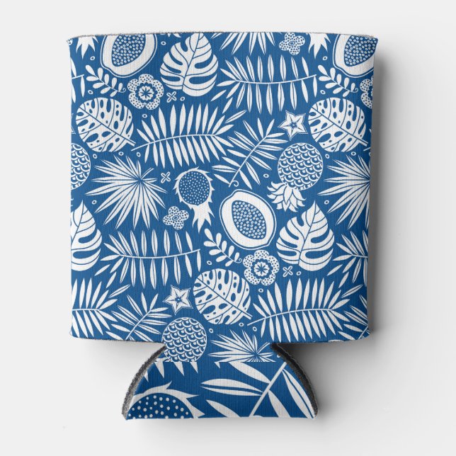 Exotic Tropical Deep Blue Pattern Can Cooler (Front)