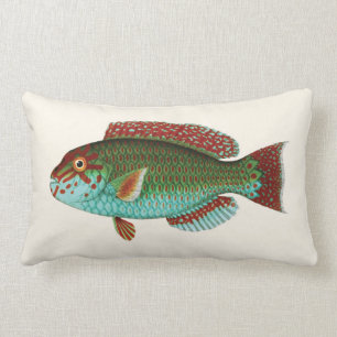 Exotic Tropical Fish in Aqua Blue and Red Lumbar Pillow