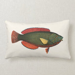 Exotic Tropical Fish in Green and Red Lumbar Pillow