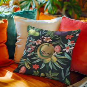Exotic Tropical Floral Paradise Monogram Throw Pillow