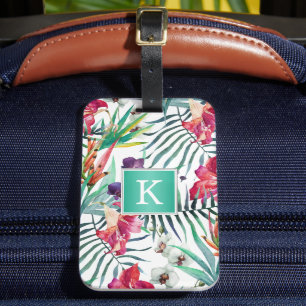 Exotic Tropical Floral Pattern with Any Monogram Luggage Tag
