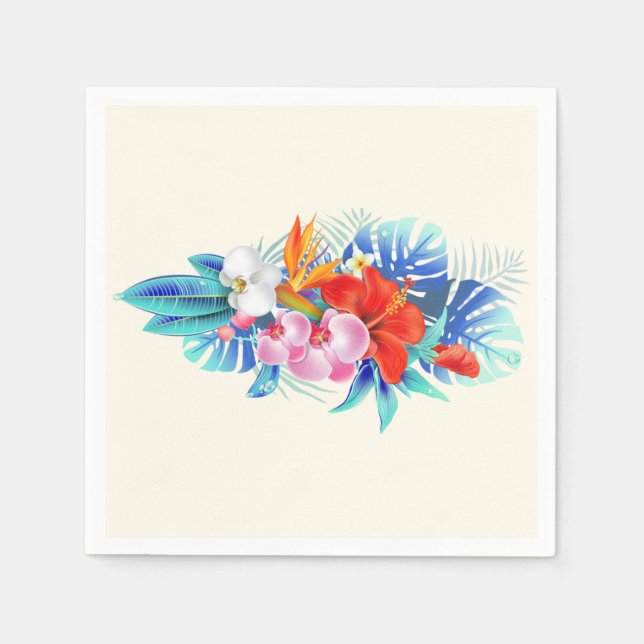 Exotic Tropical Flowers in Pink and Aqua Napkin (Front)