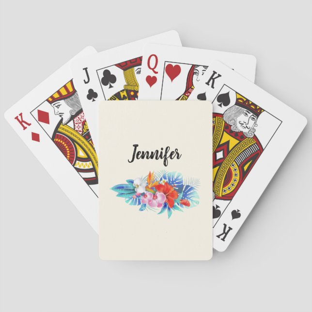 Exotic Tropical Flowers in Pink and Aqua Playing Cards (Back)